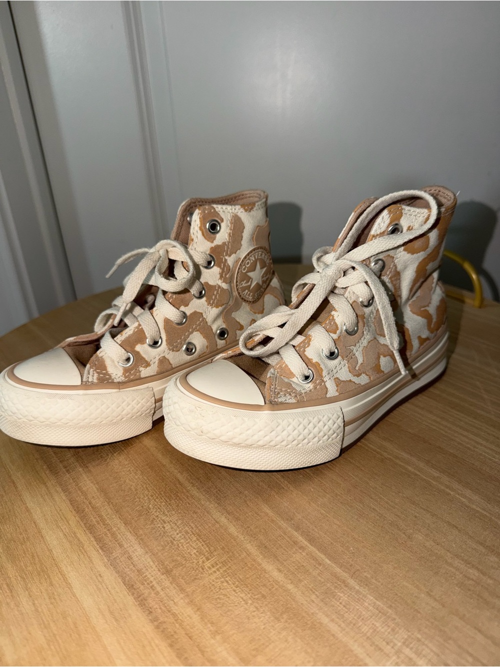 Converse High Top Sneakers - Tan and Cream Leopard Print